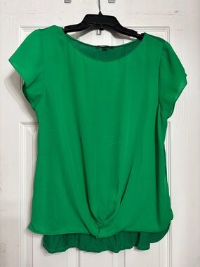 INC International Concepts Emerald Green Twist-Hem Short Sleeve Blouse